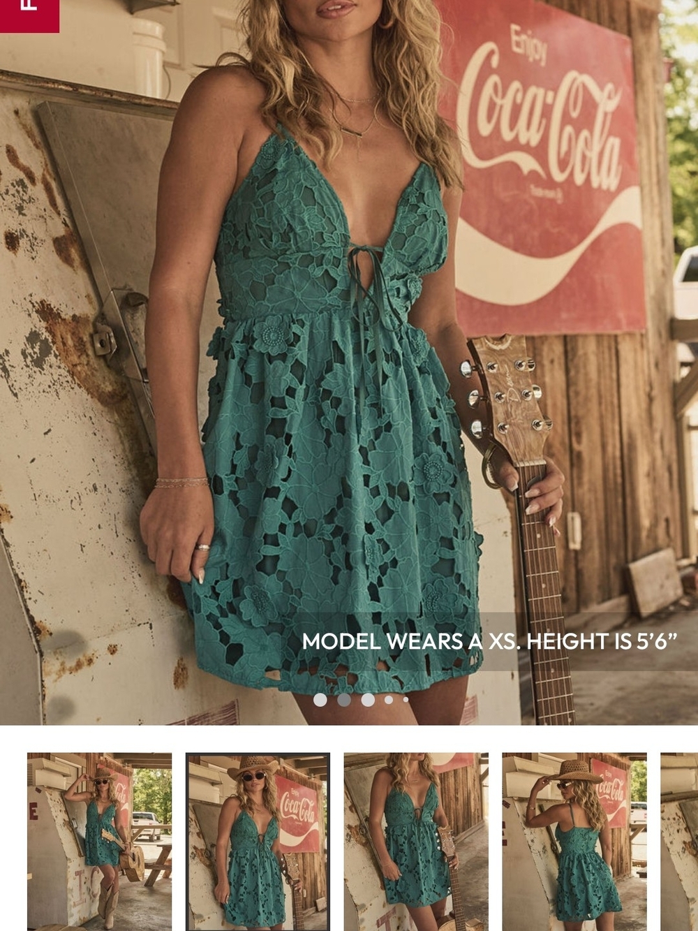 Vici Teal Lace Fit-and-Flare Dress with Tie Front